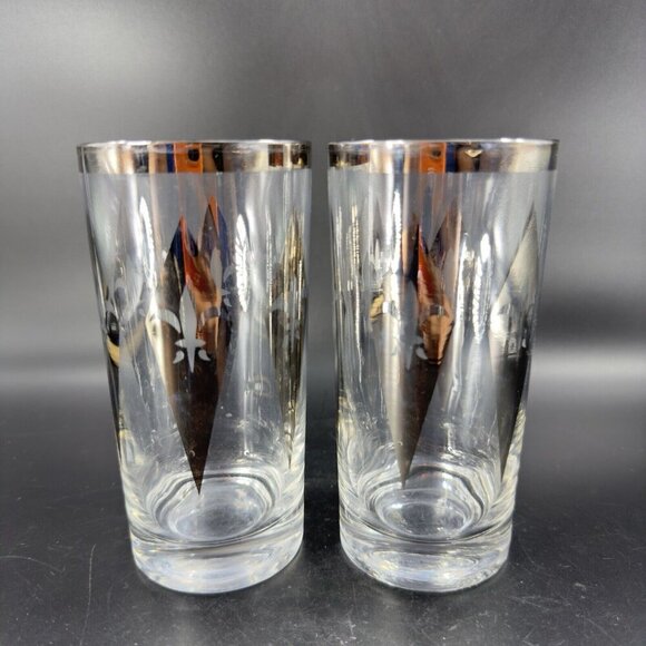 Dorothy Thorpe Silver Harlequin Diamond Fleur de Lis Glasses Highball Barware 2 - Picture 15 of 16